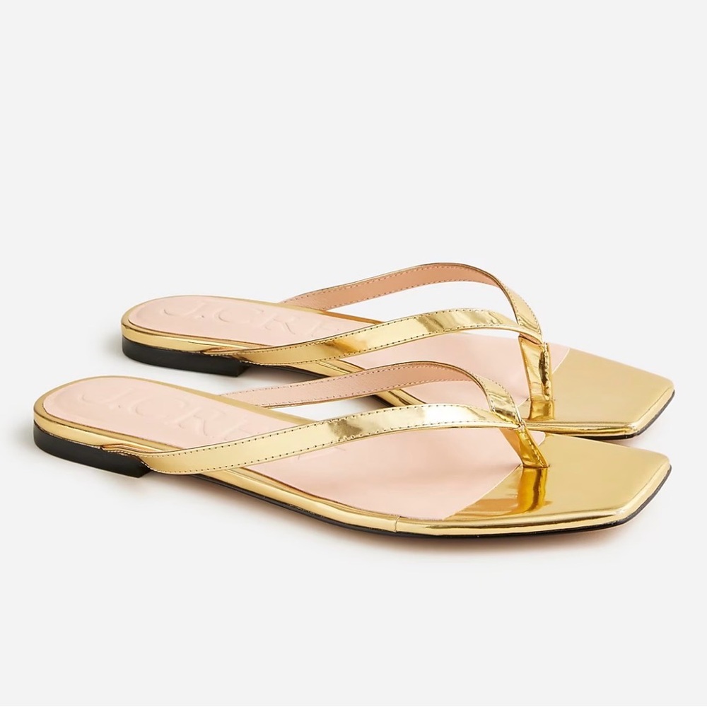 J.Crew New Capri Metallic Leather Thong Sandals Gold Square Toe Size 9 NWOT